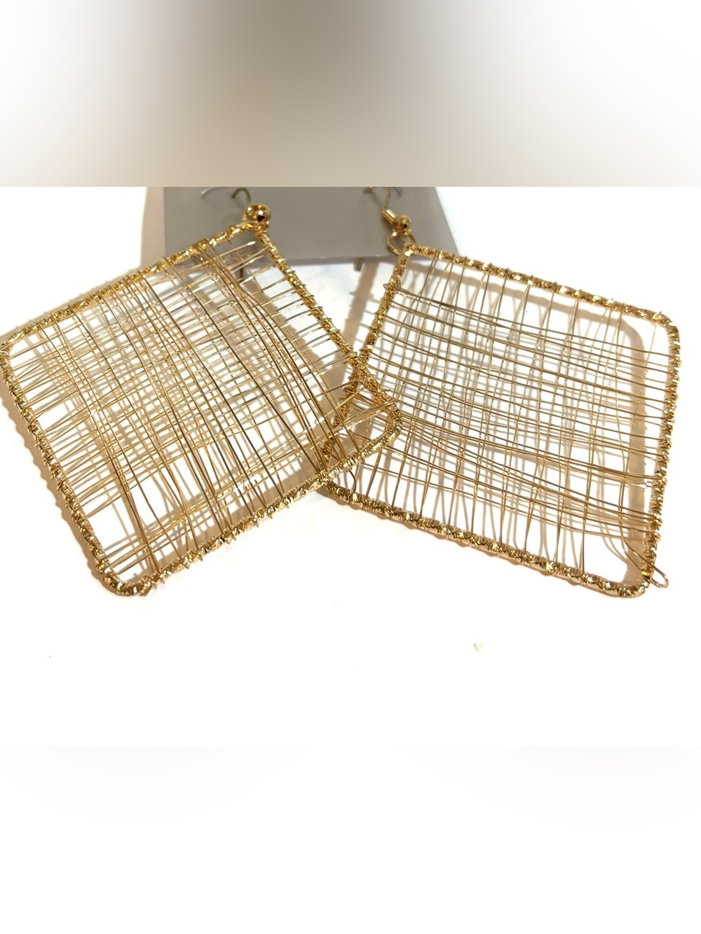 Fashion Jewelry Gold Wireframe Square Drop Earrings
